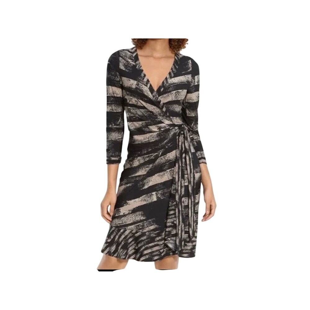 BCBGMAXAZRIA Alberta Wrap Dress Abstract Stripe Jersey XS